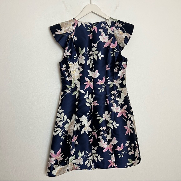 1901 Blue Floral Jacquard Cap Sleeve A-Line Cocktail Mini Dress Size 10 - Picture 6 of 9